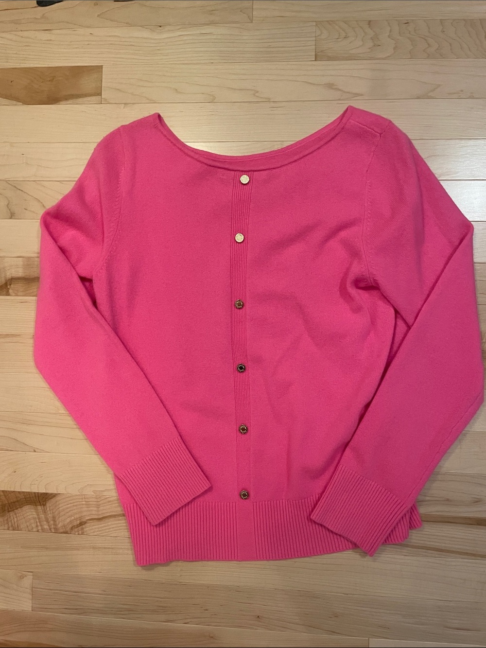 Lilly Pulitzer Bright Pink Button-Back Cashmere Crewneck Sweater Large